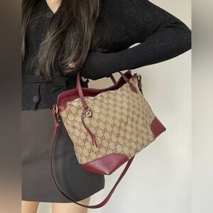 GUCCI GG Canvas Hand Bag‎ 2way Beige velvet color